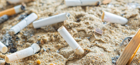 cigarette butts in the sand